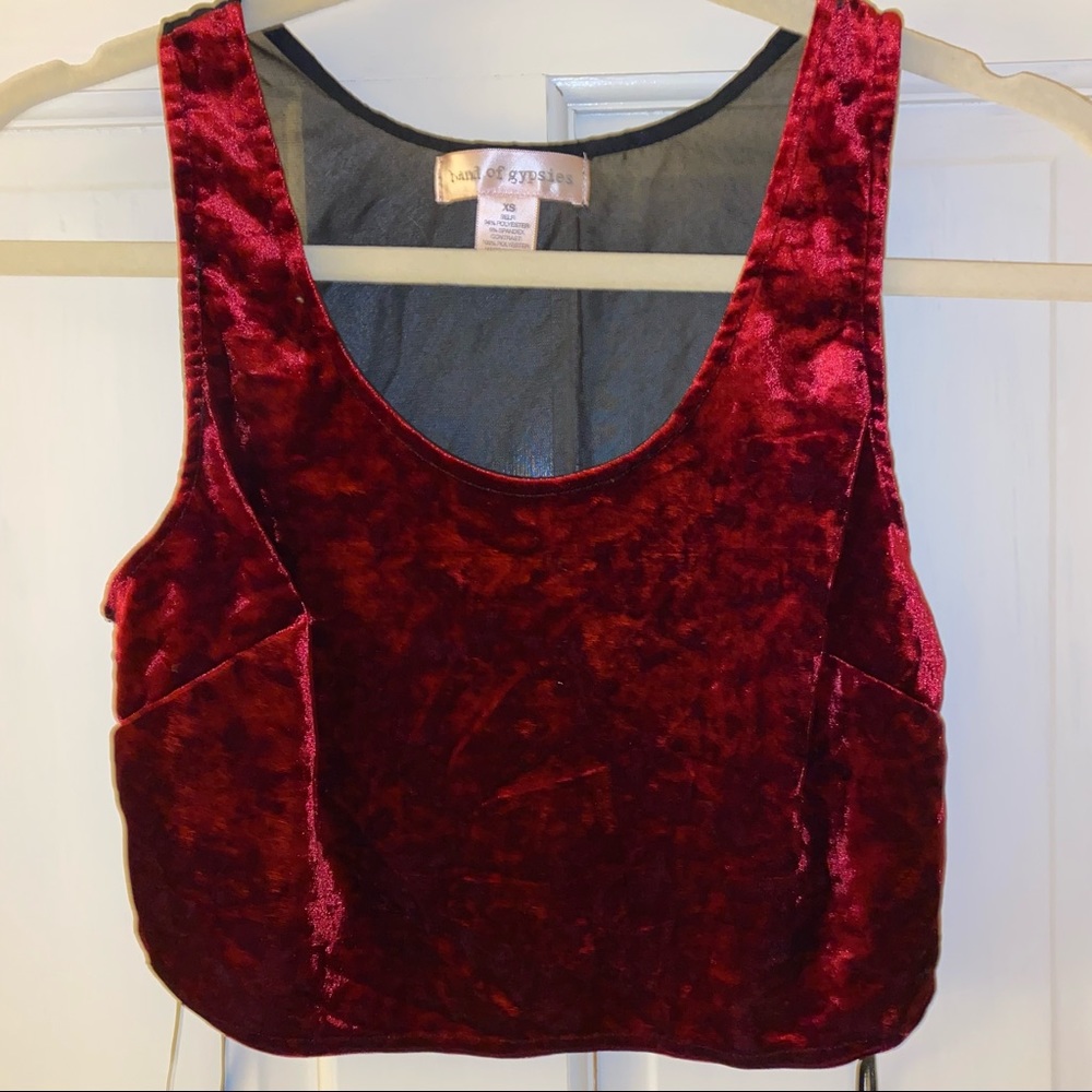 Urban outfitters red velvet crop top with black mesh back in perfect condition